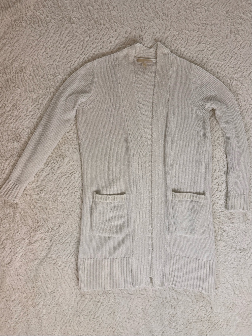 Michael Kors Cozy Open-Front Long Cardigan Sweater - Cream